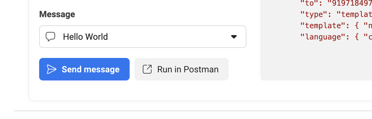 The Hello World message dropdown with the Send message button